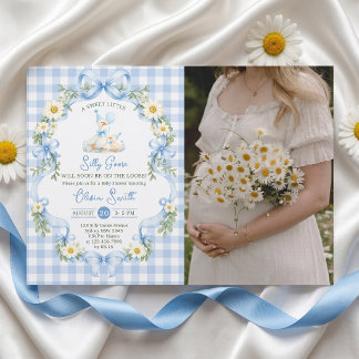 Dummer Gans Blaues Schleifen-Jungen-Baby-Shower-Ei Einladung