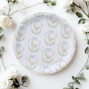 Dummer Gans Blaues Schleifenwappen Vintage Babypar Pappteller