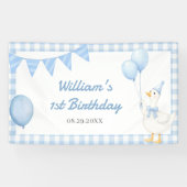 Dummer Gans Blaukarierter Jungengeburtstag Banner (Horizontal)