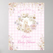 Dummer Gans Blumen-Gingham-Baby-Shower-Willkommen Poster (Vorne)