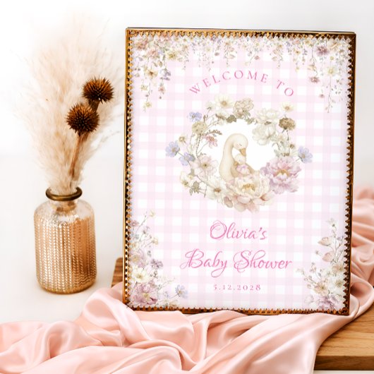 Dummer Gans Blumen-Gingham-Baby-Shower-Willkommen Poster