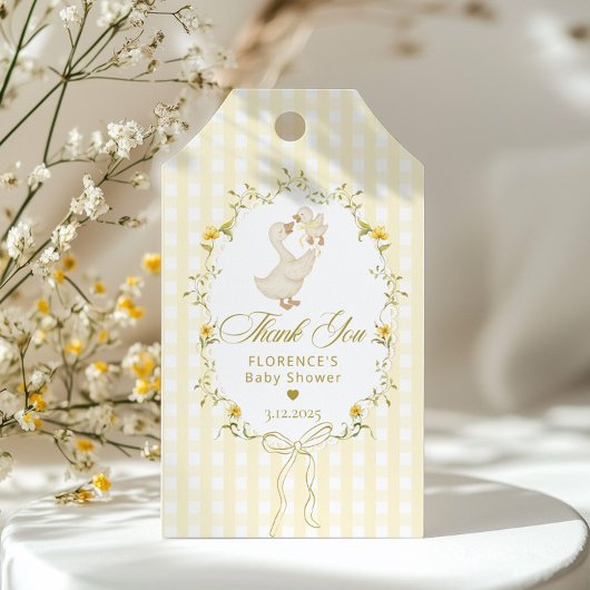 Dummer Gans-Bogen-Gingham-Baby-Party-Dankeschön Geschenkanhänger