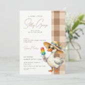 Dummer Gans Braun Gingham Hut Eis Baby Shower Einladung (Stehend Vorderseite)