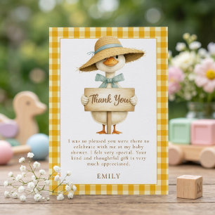 Dummer Gans Gelb Gingham Baby Shower Dankeschön Einladung