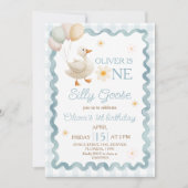 Dummer-Gans-Gingham-Einladung zum 1. Geburtstag Einladung (Vorderseite)