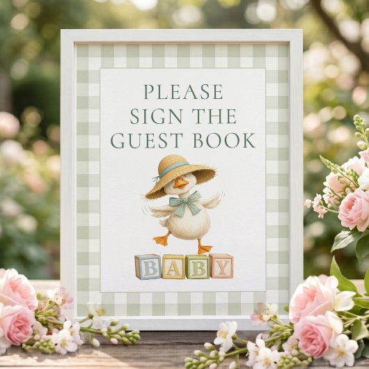 Dummer Gans Gingham-Gästebuch-Baby-Shower-Schild Poster