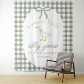 Dummer Gans-Grün-Gingham-Baby-Party-Hintergrund Wandteppich (Beispiel)