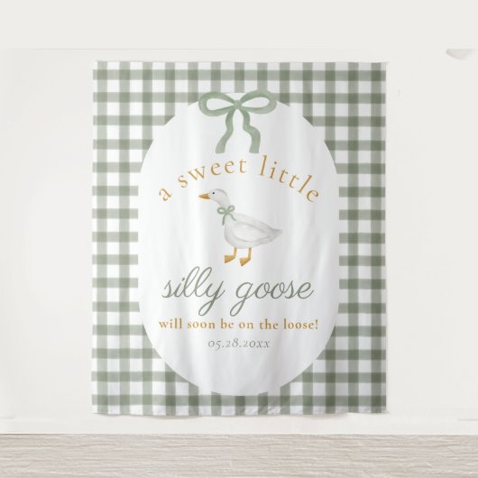 Dummer Gans-Grün-Gingham-Baby-Party-Hintergrund Wandteppich (Vorderseite)