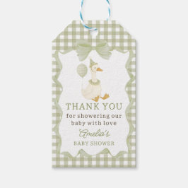 Dummer Gans Grün Gingham Baby Shower Geschenk Etik Geschenkanhänger