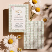 Dummer-Gans-Grün-Gingham-Rosa-Baby-Shower-Einladun Einladung