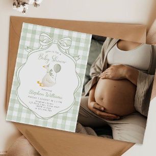 Dummer-Gans-Grün-Schleife-Junge-Baby-Shower-Foto Einladung
