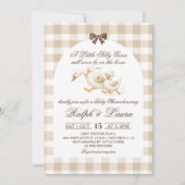 Dummer Gans Neutral Gingham Babyparty Einladung (Vorderseite)