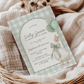 Dummer Gans Neutral Salbeigrün Gingham-Baby-Party Einladung