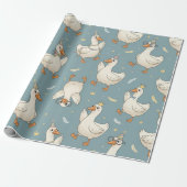 Dummer-Gans-Party – blauer Hintergrund mit Federn Geschenkpapier (Ungerollt)