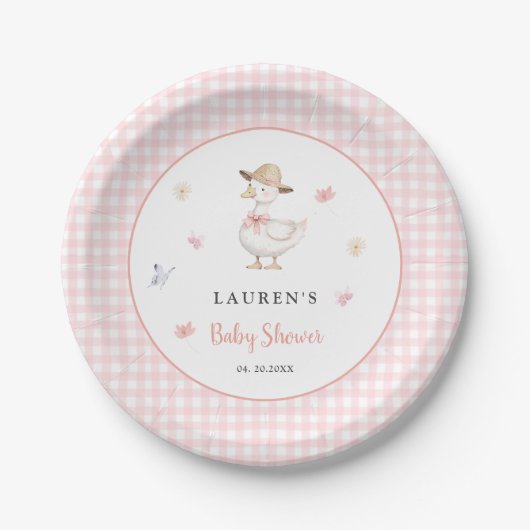 Dummer Gans Rosa Babyparty-Papierplatte Pappteller (Vorderseite)