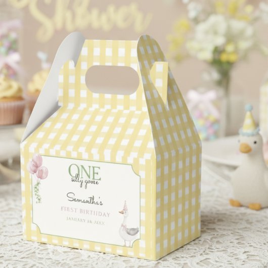Dummer Gans Rosa Ballons Gingham 1. Geburtstag Geschenkschachtel