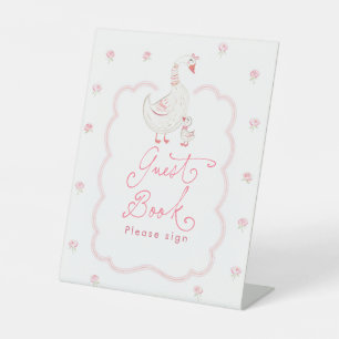 Dummer Gans Rosa Blumen Baby Shower Gästebuch Sockelschild
