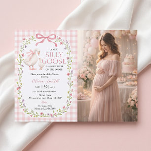 Dummer Gans Rosa Gingham-Baby-Einladung Einladung