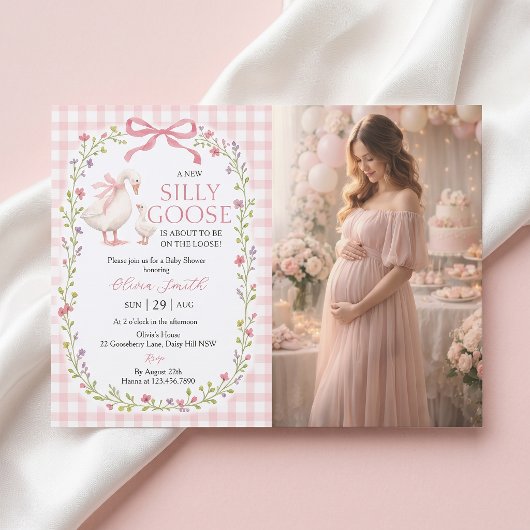 Dummer Gans Rosa Gingham-Baby-Einladung Einladung