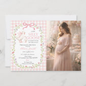 Dummer Gans Rosa Gingham-Baby-Einladung Einladung (Vorderseite)
