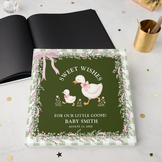 Dummer Gans Rosa Gingham-Baby-Party  Gästebuch