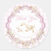 Dummer Gans Rosa Gingham-Baby Shower Danke Runder Aufkleber (Vorderseite)
