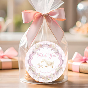 Dummer Gans Rosa Gingham-Baby Shower Danke Runder Aufkleber