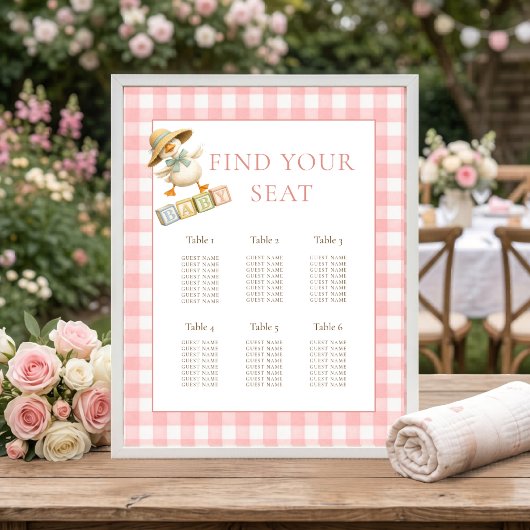 Dummer Gans Rosa Gingham-Baby-Shower-Sitzplan Poster