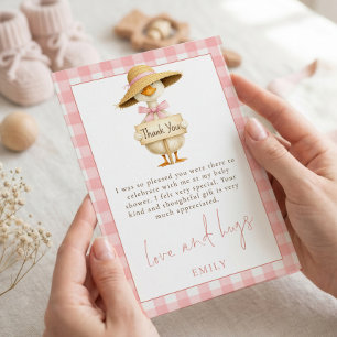 Dummer Gans Rosa Gingham-Babyparty-Dankeschön Karte