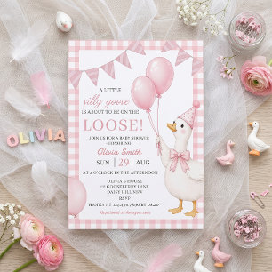 Dummer Gans Rosa Gingham Babyparty-Einladung Einladung