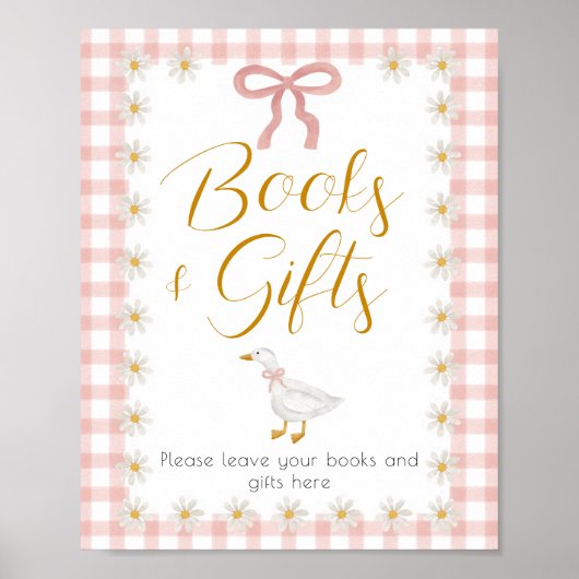 Dummer Gans Rosa Gingham-Babyshower-Geschenktisch Poster (Vorne)