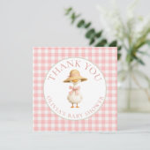 Dummer Gans Rosa Gingham Danke Baby Shower Karte (Stehend Vorderseite)