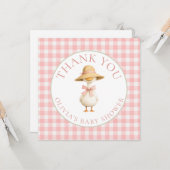 Dummer Gans Rosa Gingham Danke Baby Shower Karte (Vorderseite/Rückseite Beispiel)