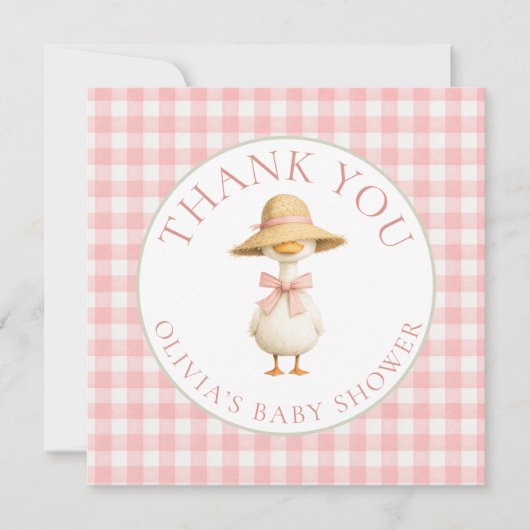 Dummer Gans Rosa Gingham Danke Baby Shower Karte (Vorderseite)