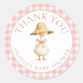 Dummer Gans Rosa Gingham Danke Baby Shower Runder Aufkleber (Vorderseite)