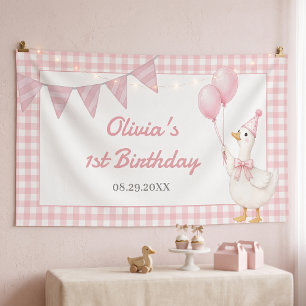 Dummer Gans Rosa Gingham Mädchen Geburtstag Banner