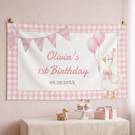 Dummer Gans Rosa Gingham Mädchen Geburtstag Banner