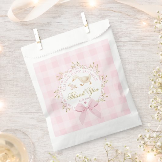Dummer Gans Rosa Gingham-Schleife Baby Shower Dank Geschenktütchen (Ausgeschnitten)