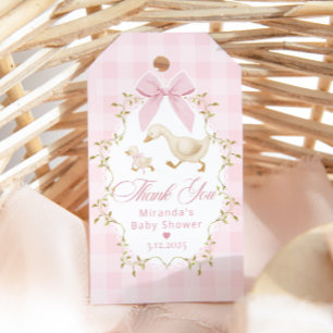 Dummer Gans Rosa Schleife Gingham Babyparty Danke Geschenkanhänger