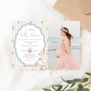 Dummer Gans Rosa Schleife Mädchen Baby Shower Foto Einladung