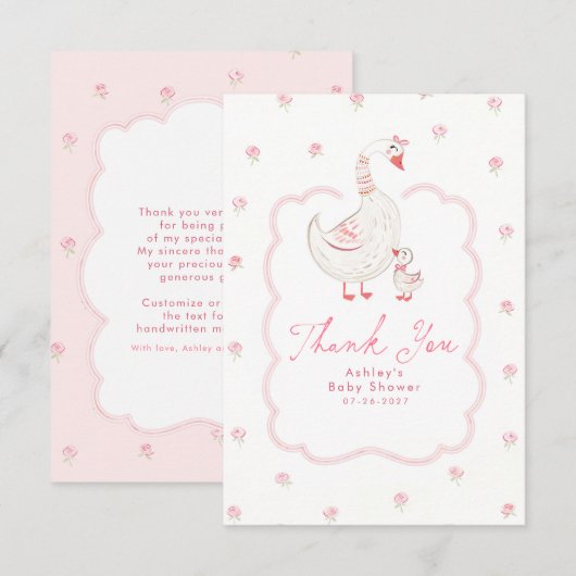 Dummer Gans Rosa Süß Whimsical Dankeschön Dankeskarte (Vorne/Hinten)