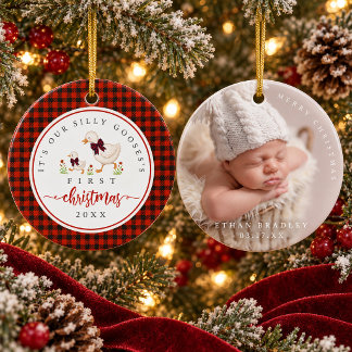 Dummer Gans Rotkariert Foto Baby Erstes Weihnachte Keramik Ornament