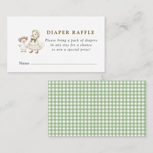Dummer-Gans-Sage-Gingham-Babyparty-Windeln-Raffle  Begleitkarte (Vorne/Hinten)