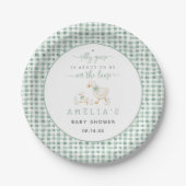Dummer-Gans-Sage-Grün-Gingham-Baby-Party Pappteller (Vorderseite)