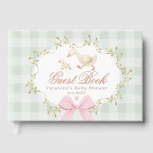 Dummer Gans-Sage-Rosa-Gingham-Baby-Party Gästebuch (Vorderseite)
