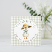 Dummer Gans Salbei Gingham Danke Baby Shower Karte (Stehend Vorderseite)