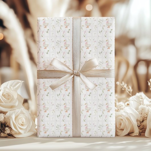 Dummer Gans Wildblumen Gingham Mädchen Party Geschenkpapier