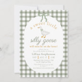 Dummer Gänschen Grün Gingham Babyshower QR-Code Einladung (Vorderseite)