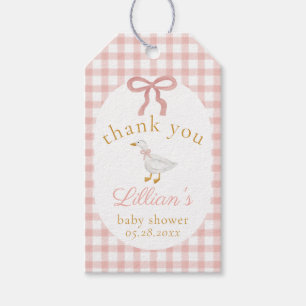 Dummer Gänschen Rosa Gingham-Baby-Party Dankeschön Geschenkanhänger