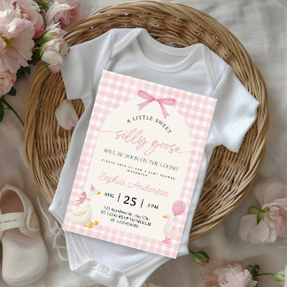 Dummer Gänschen Rosa Gingham-Baby-Party Einladung